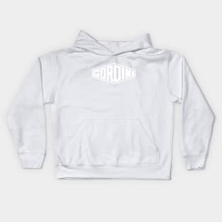 Gordini emblem - Trintignant, Behra, Manzon, Wimille, Sommer - White print Kids Hoodie